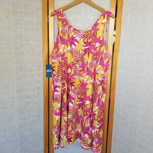 NEW Reel Legends Tank Dress Tropical Print UPF 50 Quick Dry Pockets Size XL NWT